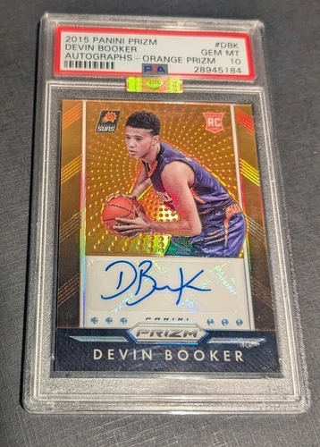 2015 Panini Prizm Devin Booker Orange Rookie Auto /65 PSA 10 Gem Mint Suns