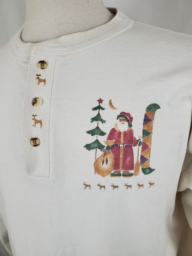 Anvil Cotton Deluxe Vintage Santa Claus Henley XL Single Stitch Christmas USA - Picture 5 of 8
