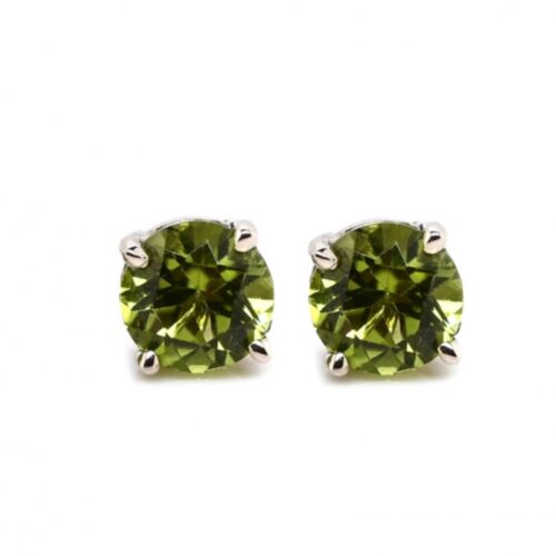 Peridot Round Shape 1.74 Carat Stud Earring In 14k White Gold, Women Gift(43438)