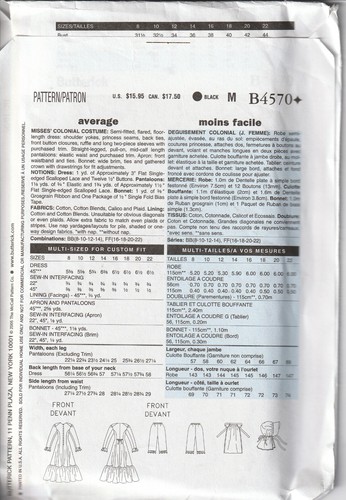 UNCUT Butterick B4570 Size 8-14 Making History Prarie Dress, Apron, & Bonnet - Picture 2 of 3