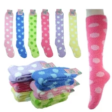 LOT 3-12 Pairs of Long Solid Color Thick & Cozy Fuzzy Slipper Socks Size 9-11