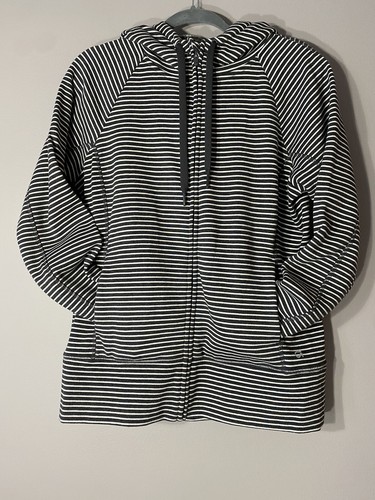 Gap Fit L Ladies Cotton Striped Jacket Full Zip Hooded Lightweight Warm Cozy - Picture 2 of 8
