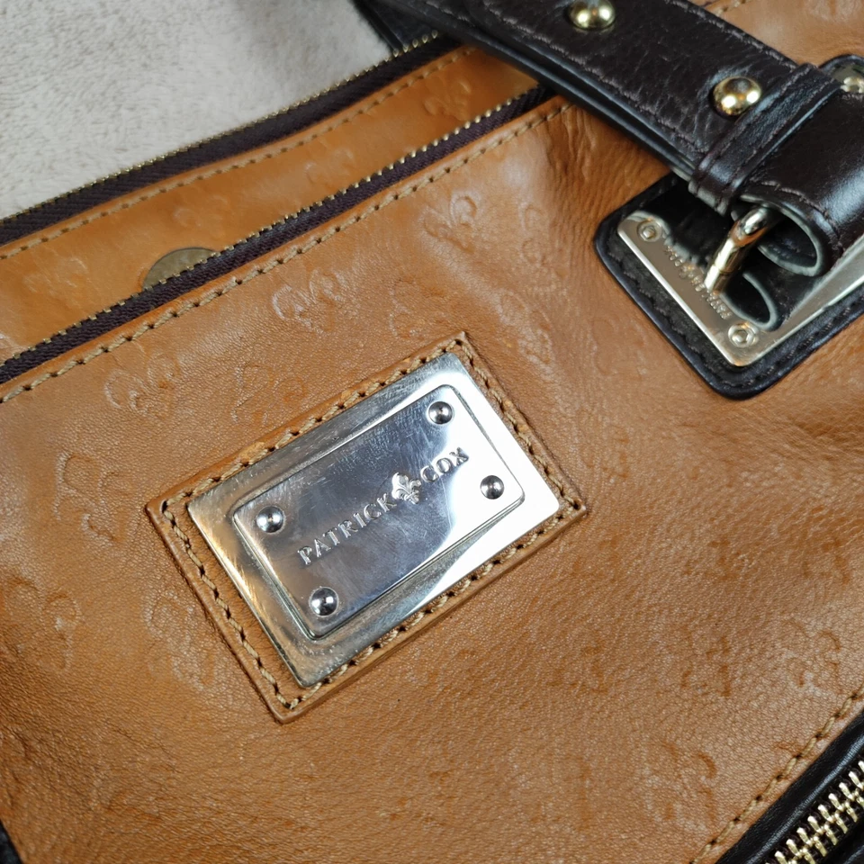 Patrick Cox Womens Shoulder Bag Brown Tan Leather Multi Pockets Logo Motif Large - Image 2 of 4