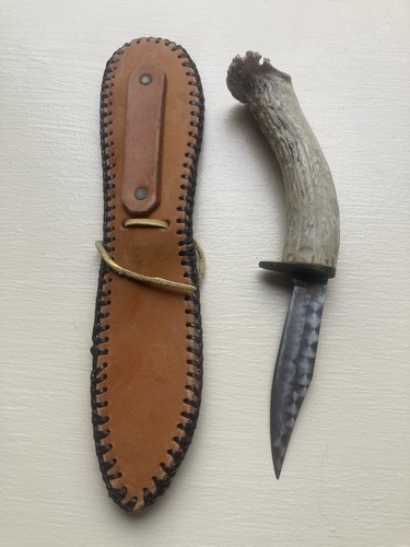 HANDMADE CUSTOM HUNTING, SKINNING KNIFE WIT STAG HANDLE & SHEATH - Picture 2 of 6