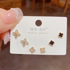 Fashion Women Girls 3 Pair Set Rhinestone Flower Mini Studs Earrings Jewelry