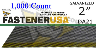 DA21 15 Gauge GALVANIZED Angled Finish Nails 34 Degree 2'' Galv (1,000 ct)
