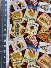 Rock Around The Clock Diner Food, Desserts Cotton Fabric 1/2 Yard New