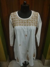 100 COTTON TOP ETHNIC S 39" DRESS TUNIC CHIKAN EMBROIDERY HANDMADE KURTI KURTA