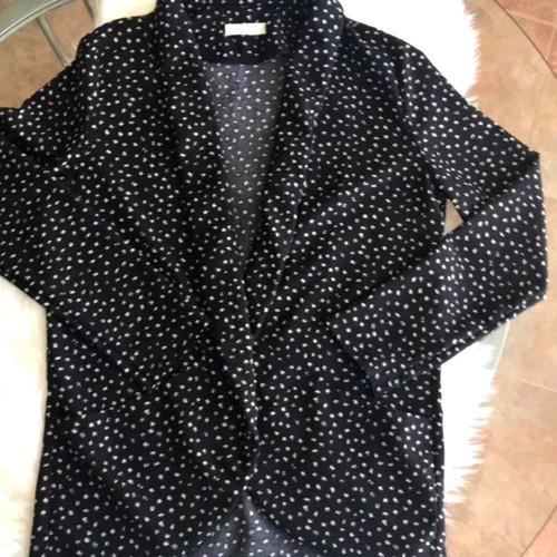 Blazer Jacket Size Large Black Creme Unstructured Drape Front Polka Dot Spring - Picture 2 of 8