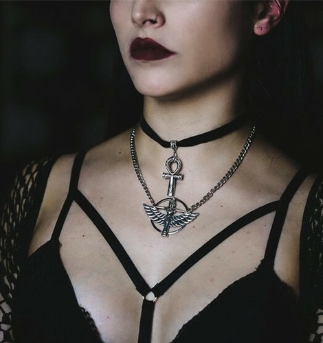 Double Layer Necklace with Ankh Charm 
