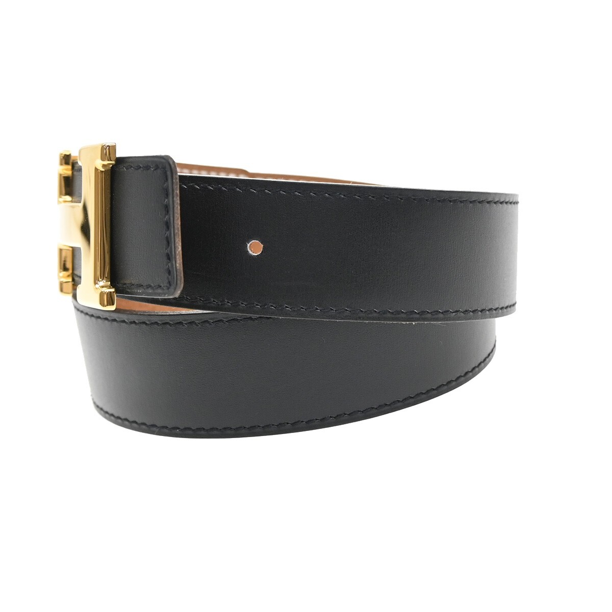 HERMES Constance H Logo Reversible Buckle Belt Leather Size 70 BK