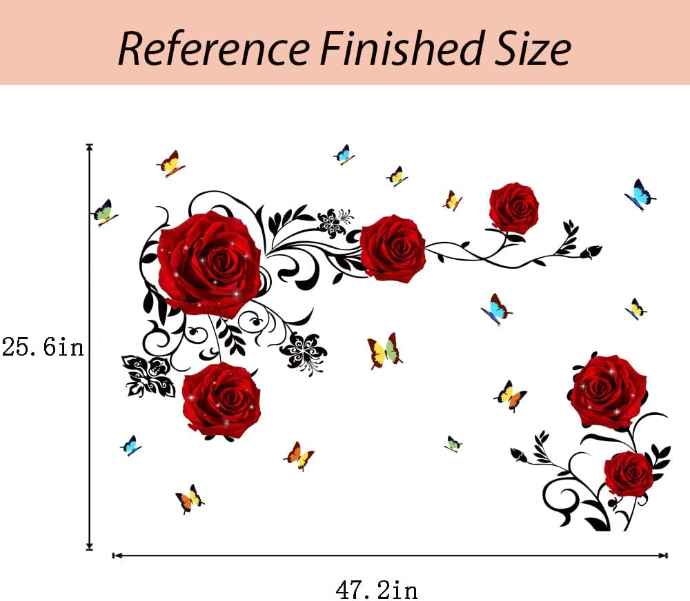 Red Rose Wall Stickers Rose Flower Vine Wall Decal Red Peony Floral