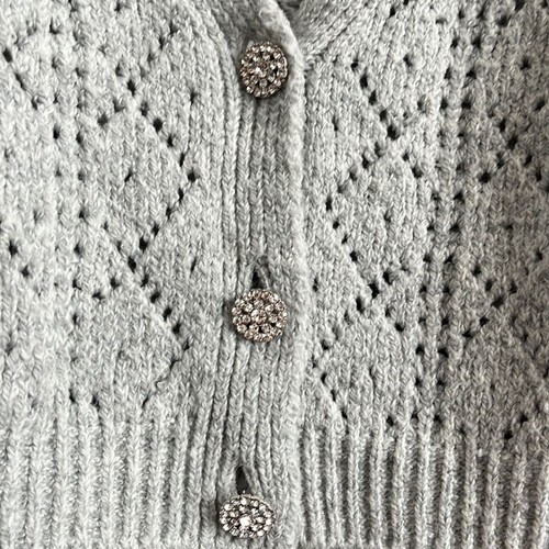 NEW Anthropologie XS Pointelle Puff Sleeves Jewel Buttons V-Neck Cardigan Gray - Picture 7 of 13