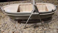 15" Long Vintage Wood Shrimp Row Boat w/ Oars & Stand Decorative & Casting Net