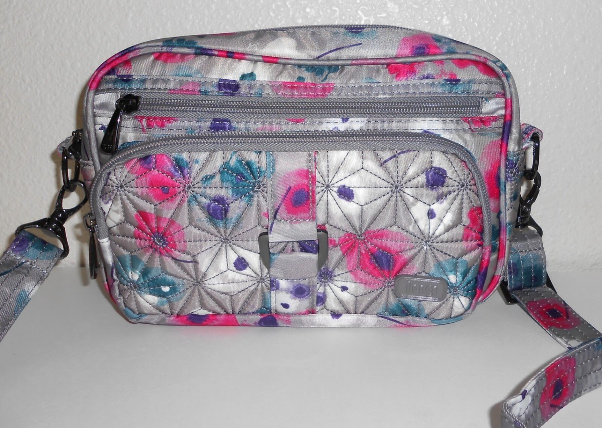 Lug Carousel Multicolor Gray Pink White Flower Print Crossbody Shoulder  Belt Bag