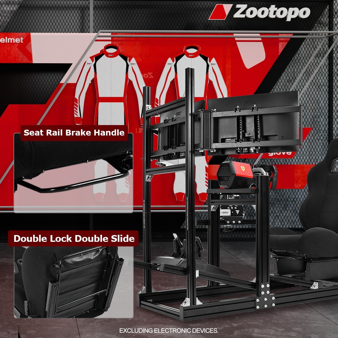Zootopo F1 Racing Simulator Cockpit With Seat & Triple Monitor Stand Fits G920