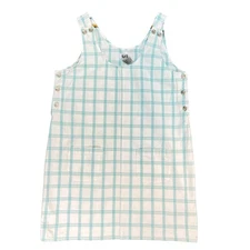 Vintage Y2K Sostanza Teal Plaid Cotton Pinafore Apron Dress Large