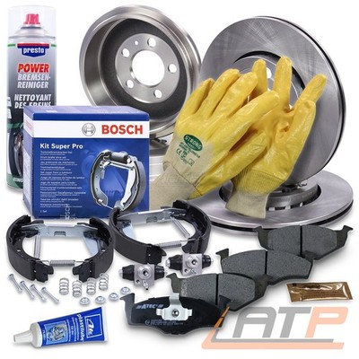2x BREMSSCHEIBE + BELÄGE VORNE + TROMMELN +BOSCH SUPERPRO HINTEN FÜR VW FOX POLO