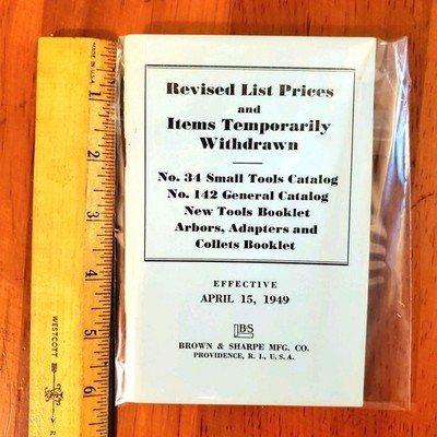 Vtg 40s 1949 Brown & Sharpe Mfg Revised Price List Catalog Tools 4x6'' Providence