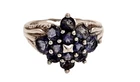 LOVELY ORNATE 925 STERLING SILVER PURPLE STONE FLOWER CLUSTER RING UK 'N'