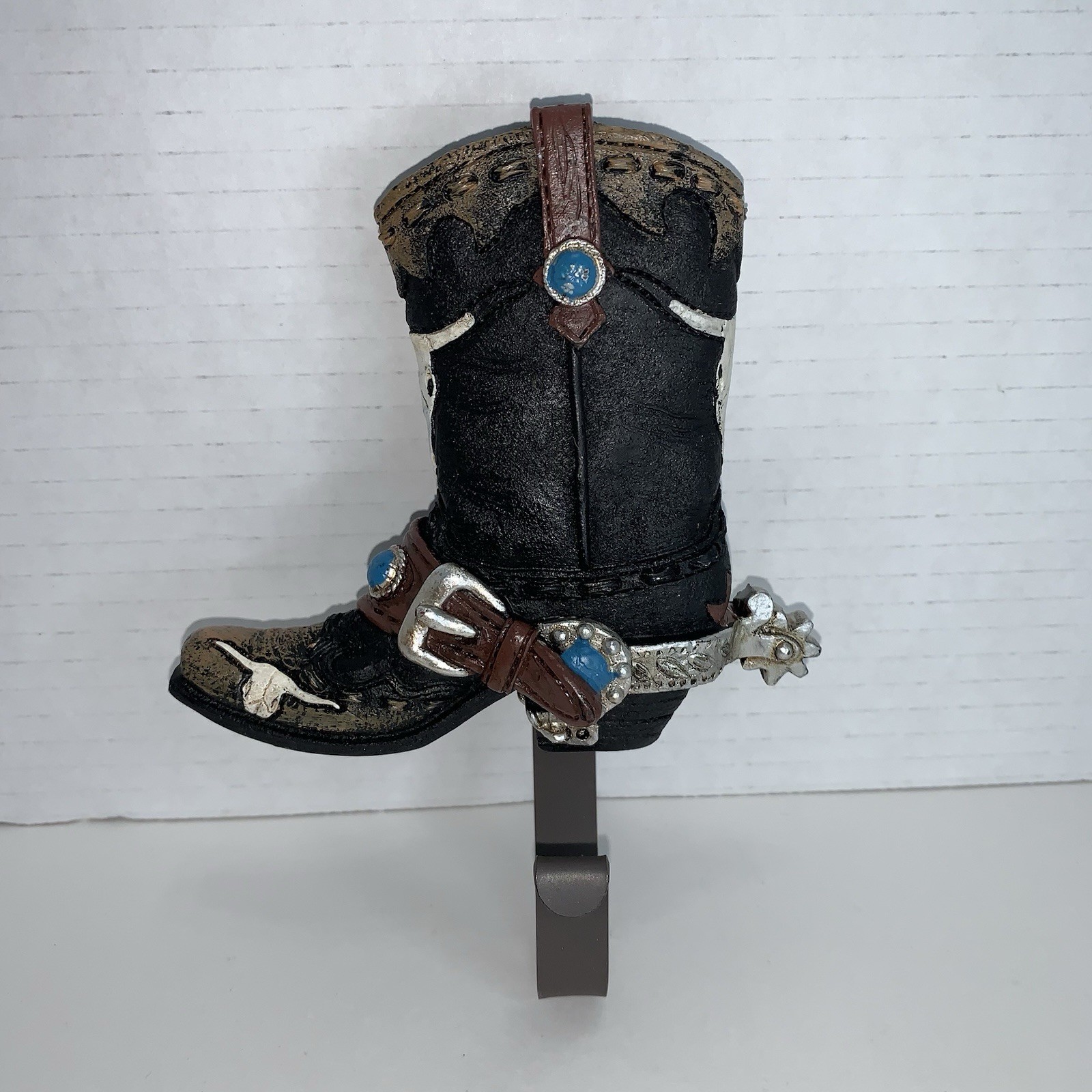 Cowboy Boot Metal Wall Hook Blue Stones Wall Decoration Country Key Hook
