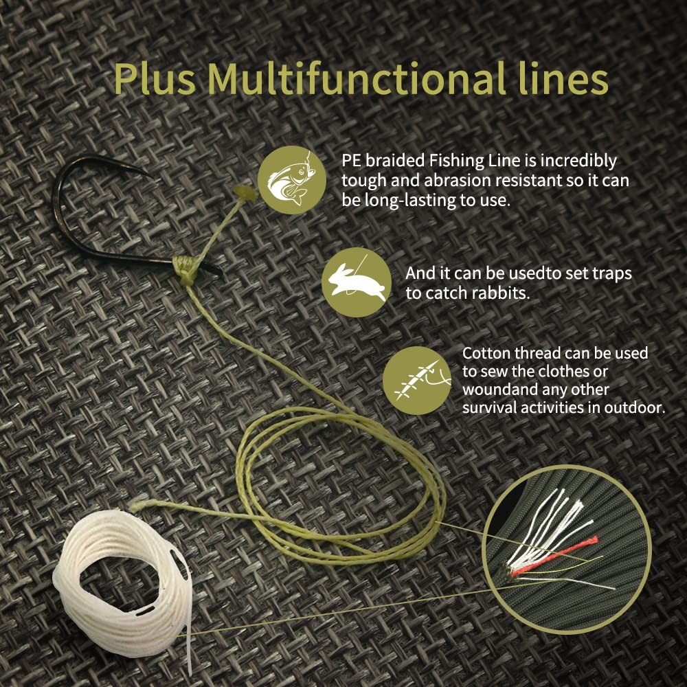 PSKOOK Survival Paracord Parachute Fire Cord Ropes Red Tinder PE Fishing Line