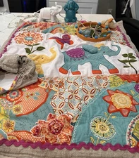 Levtex Baby Zahara Elephant Crib Quilt Blanket, Mobile, Diaper Caddy, Decor