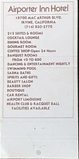 AIRPORTER Inn Hotel Irvine California Vintage 30-Striker Matchbook Cover B-5096