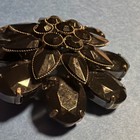 Gold Tone Flower Brooch Pin w/ Black Oval Rhinestones Prong Set — photo 5