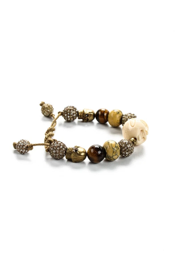 Designer Feminino Ajustável Frisado Olho de Tigre Esculpido Resina Pulseira de Cristal Marrom - Imagem 2 de 3