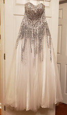 NWT Nina Canacci White with Silver Strapless Ball Gown & Shawl Size 10 SALE