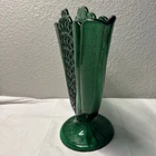 Vintage MCM Fenton Emerald Green Daisy Button Fan Vase
