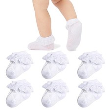 Mini angel Baby Lace Socks Newborn Girls Eyelet 0-3 Months, White 6 Pk