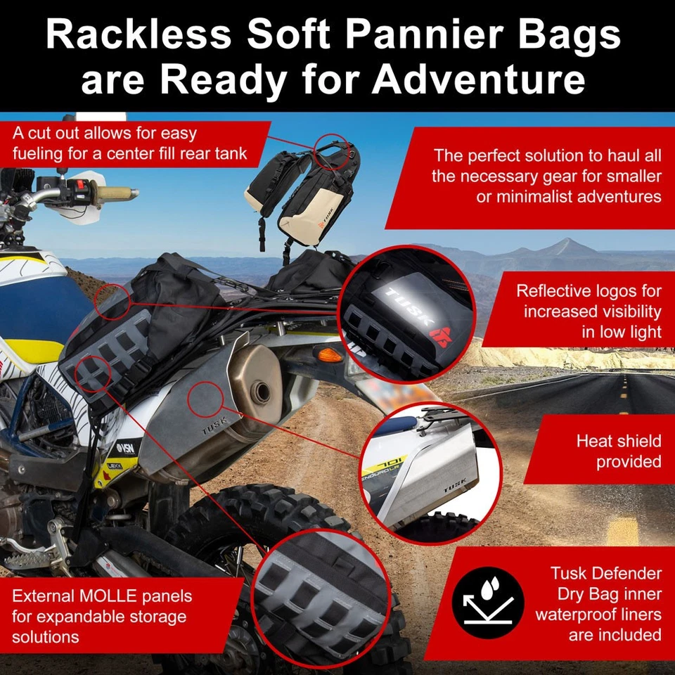 Sistema de equipaje Tusk Excursion sin rack negro tostado Husqvarna 701 Enduro Supermoto Foto 3 de 3