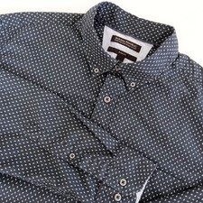 BANANA REPUBLIC Men's L Slim Fit Custom 078 Wash Shirt Button Down Navy Print