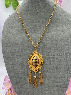 Vintage Lisner Large Medallion Necklace with Tassels MCM