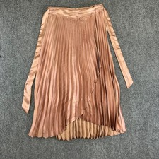 Maeve Anthropologie Metallic Pleated Wrap Skirt Rose Gold High Low Side Tie 8