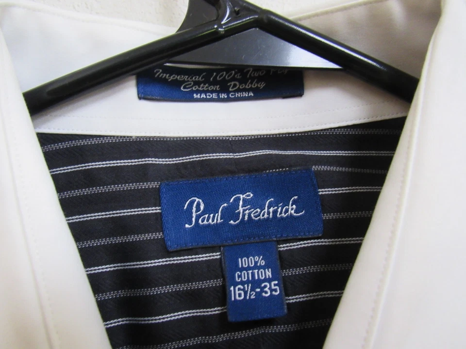 Paul Fredrick Imeprial 100's Cotton Dobby French Cuff Black/White Shirt16.5-35 - Image 3 of 4