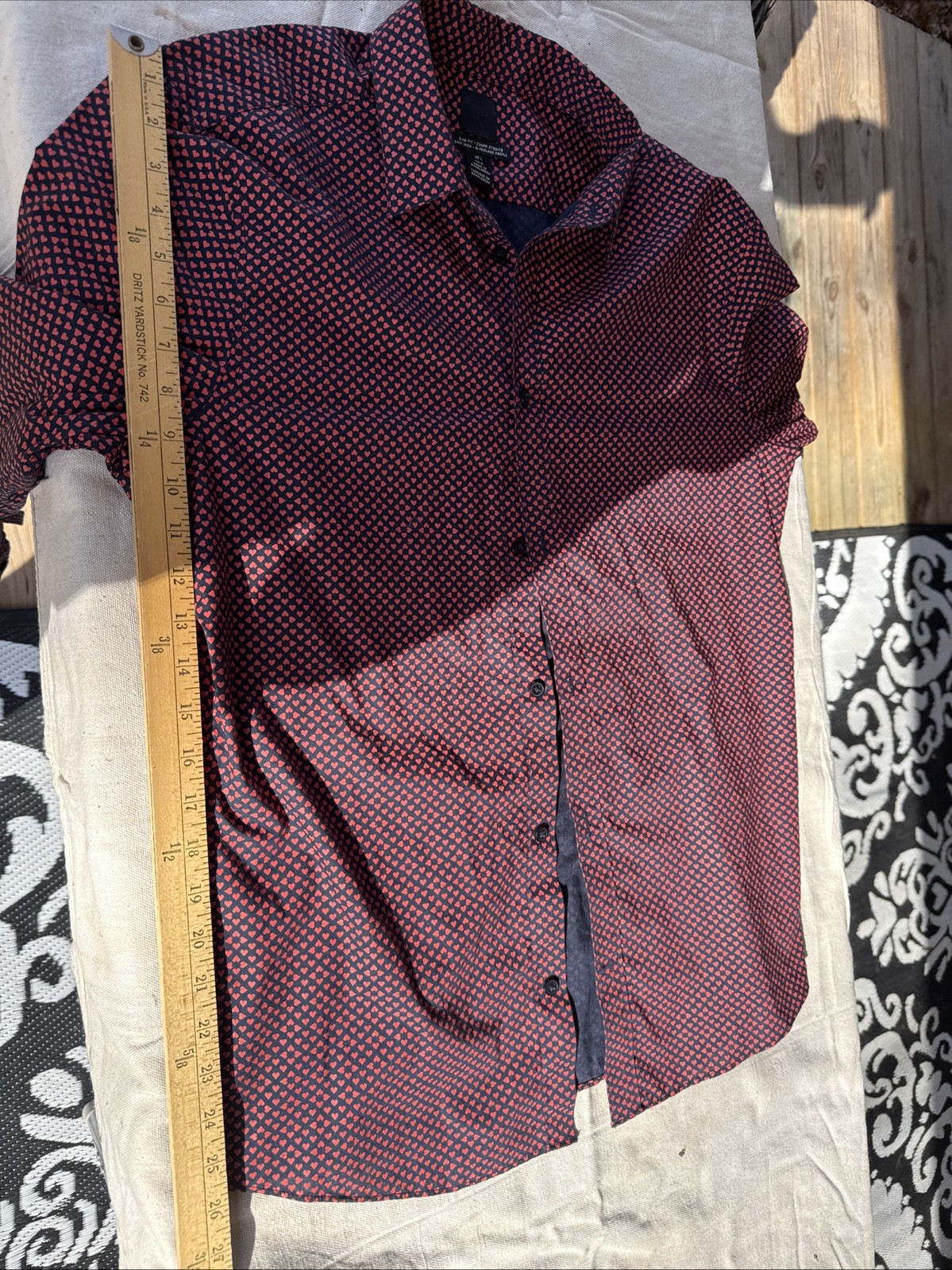 Men's Long Sleeve Dress Shirt Slim Fit Casual Size L - Heart Pattern thumbnail 5