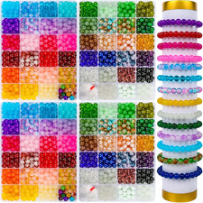 2400 PCS 8Mm Glass Beads Bracelet Making Kit, 47 Colors Crystal Beads for Jewelr