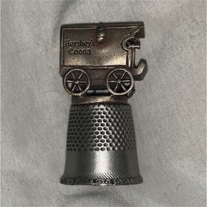 Vintage Hershey’s Cocoa Thimble Figural Wagon Pewter Sewing Collectible