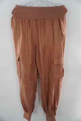 Cinq A Sept Giles Satin Cargo Jogger Pants Womens Sz S Khaki Taupe Luxury Casual