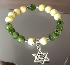 Star of David Hanukkah Stretch Bracelet Bar Bat Mitzvah Jewish Gift Jade 6.5"