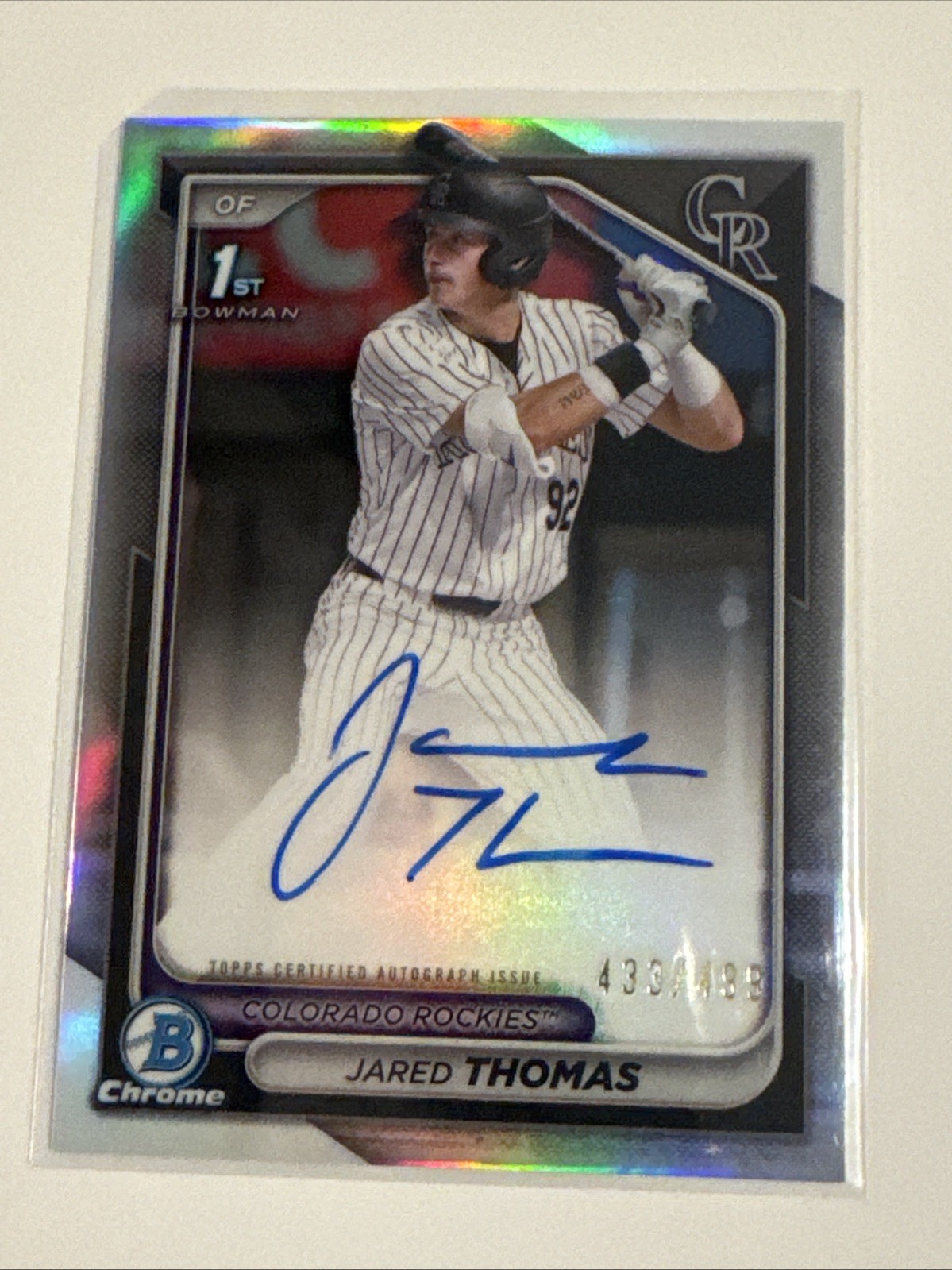 2024 Topps Bowman Draft Chrome Refractor Auto Jared Thomas #CPA-JTH /499 Rockie…