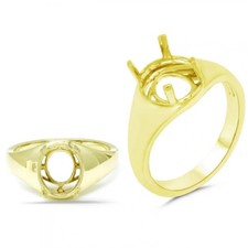 Men's Oval Shape 11x9mm Semi Mount Ring In 10K Yellow Gold Over 4 Prong Comfort
