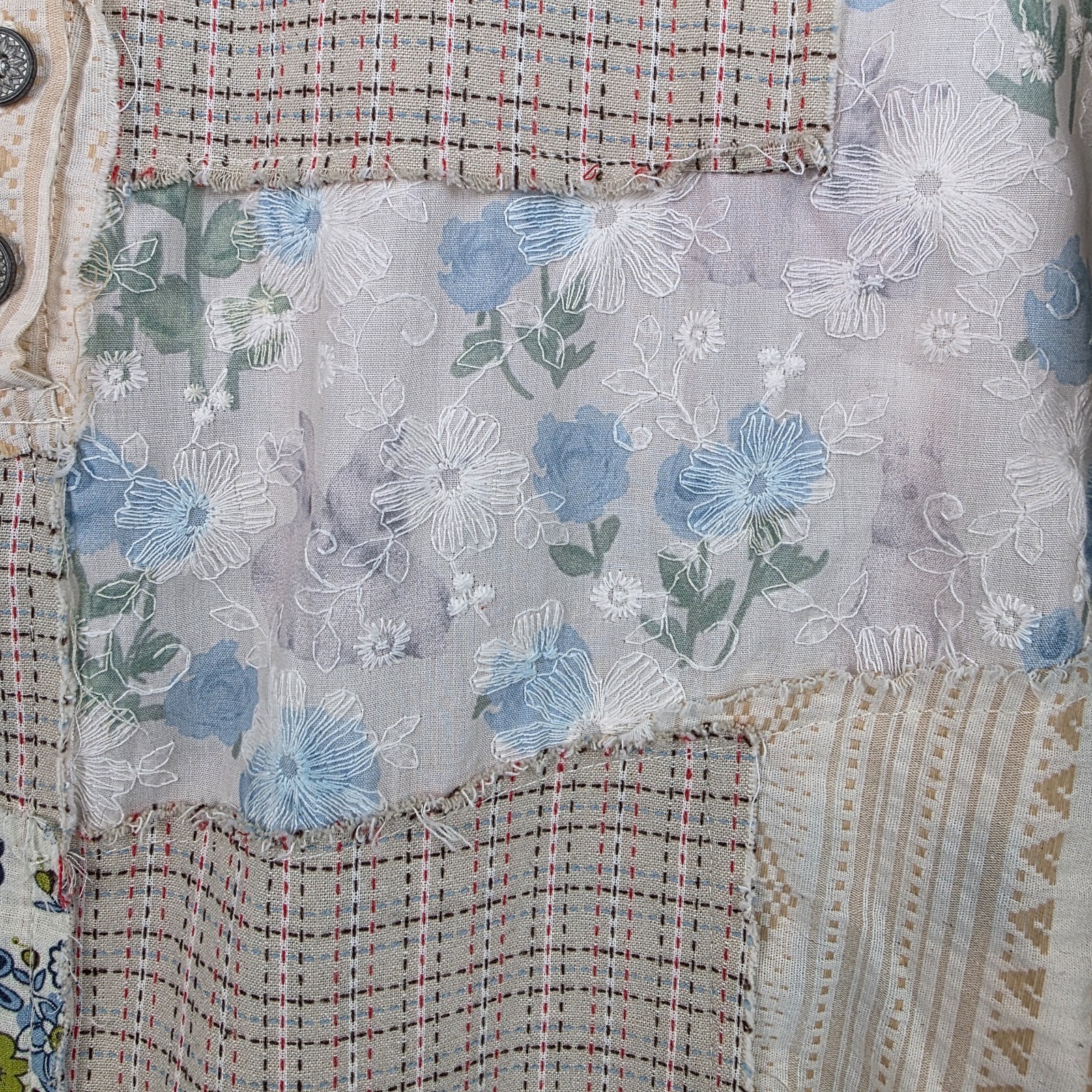 POL Patchwork Shirt Multi Varied Texture Print 3/… - image 8