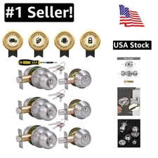 3-Piece Satin Nickel Door Knob and Deadbolt Set - Keyed Alike for Easy Access