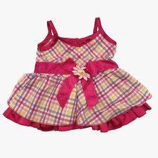 Build a Bear Pink Plaid Dress Sundress Sunflower Bow Summer Teddy Clothes Outfit