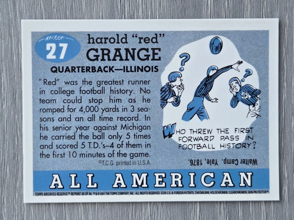 RED GRANGE 2001 TOPPS ARCHIVES RESERVE #89 ALL AMERICAN - Image 2 of 2