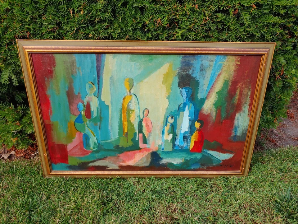 The Stage - Dawn Schneiter - Large Abstract Oil Painting MCM - 1969 Canada - Image 4 of 4